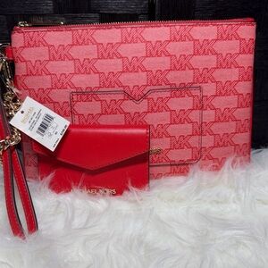 Michael Kors Red and Pink Clutch & Wristlet Set